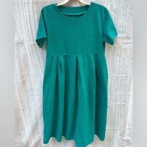 Women’s Linen Blend Midi dress lagenlook S Emerald green Kaftan boho
